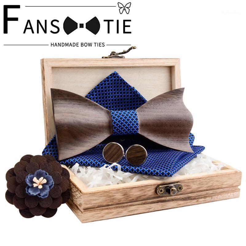 

Plaid Pocket Square-Wooden 3D Bow Tie Set Fashion Handkerchief Cufflink Brooch For Men 2020 Wedding Neck Ties Gift With Wood Box1