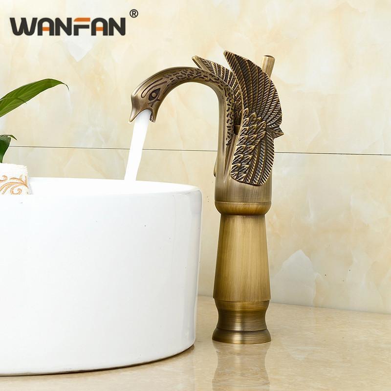 

Antique Brass New Swan Design Basin Faucet Retro Bathroom Single Handle High Arch Luxury Faucets Mixer Water Tap SE-8606-21