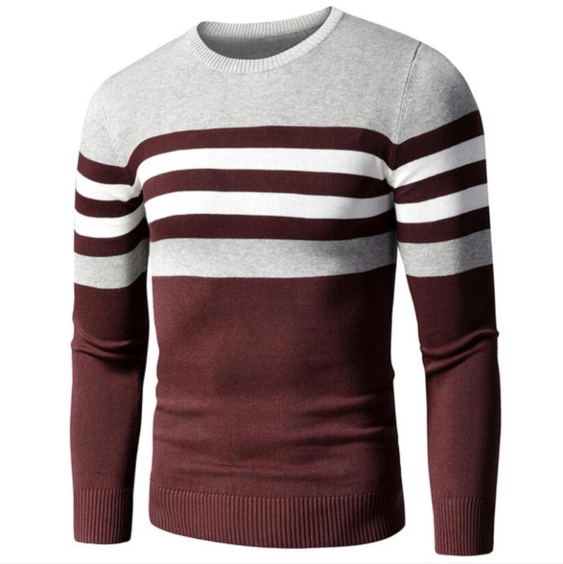 

Men 2020 Autumn New Casual Striped Thick Fleece Cotton Sweater Pullovers Men Outfit Fashion Vintage O-Neck Coat Sweater, Black