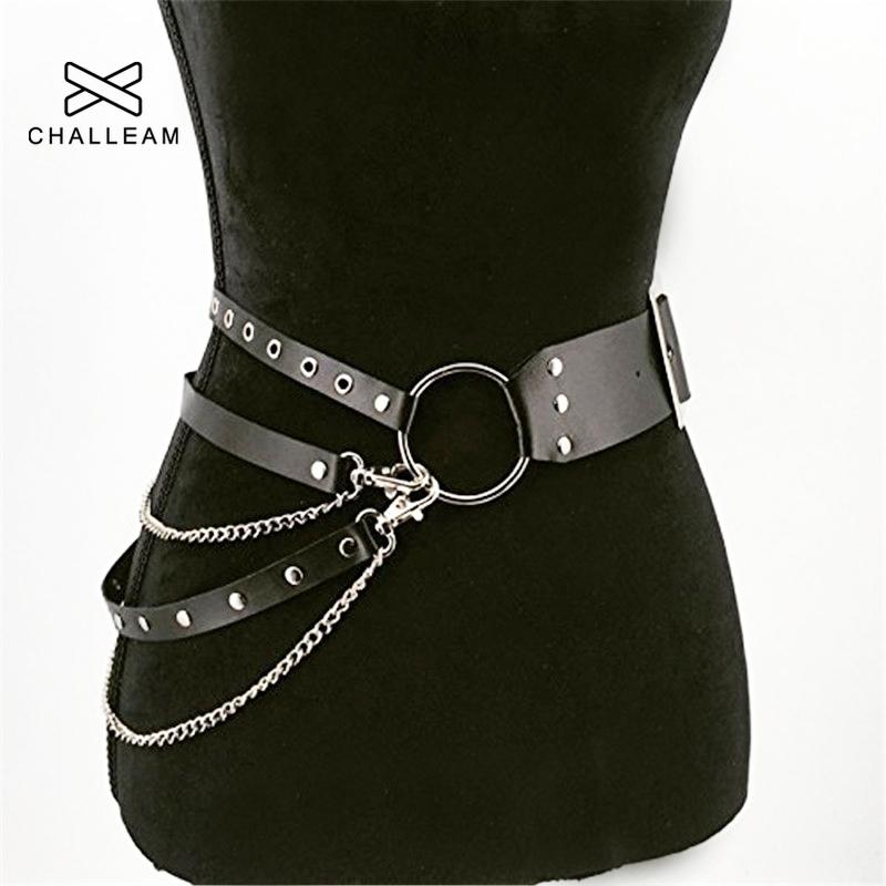 

Ladies Fashion Sexy Gothic Punk Belt Leather Jeans Chain Strap Metal Ring Design Silver Pin Buckle Women Belts x212, Black