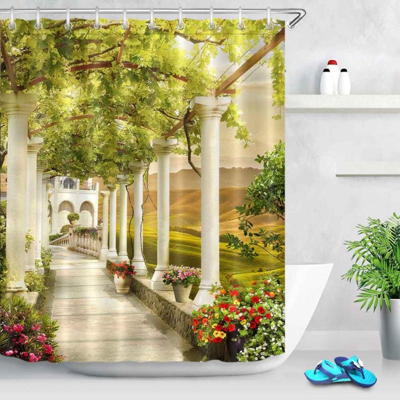 

Digital Ancient Arch with View on the Sea Piers Scenic Polyester Waterproof Shower Curtains Bathroom Fabric Bathtub Decor