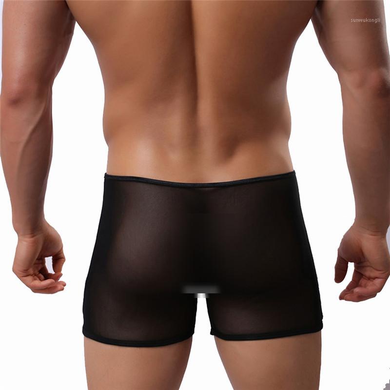 

2020 New Mens Sexy Underwear Breathable Mesh Boxer Briefs See Through Hollow Lingerie1, Black