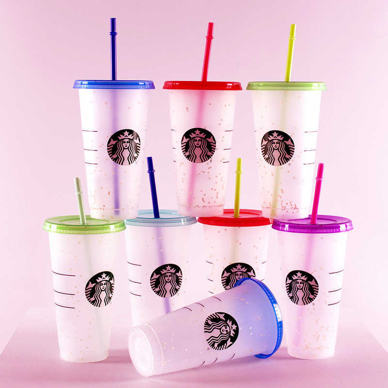 

710ml Starbucks Cup 24oz With Straw Cups Customizable Coffee Mug Reusable Mugs Plastic Matte Finish Tumbler, 24oz/710ml