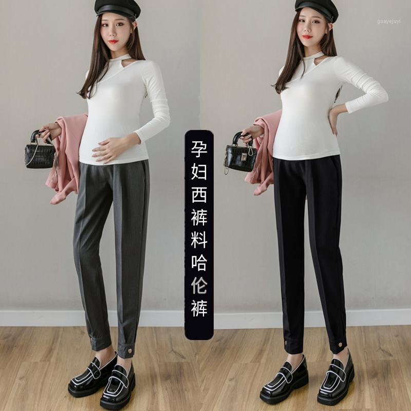 

229# Maternity Pants Spring Autumn Casual Pants Loose Comfy Ninth Elastic Waist Maternity Trousers1, Black