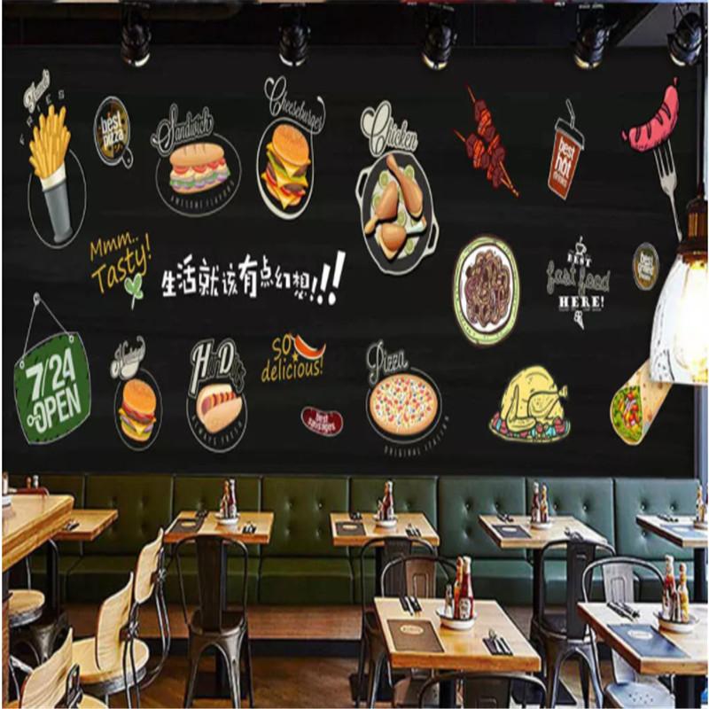 

European and American Burger Western Fast Restaurant Snack Bar Background Mural Wallpaper Industrial Decor Wall Paper 3D, Embossment paper