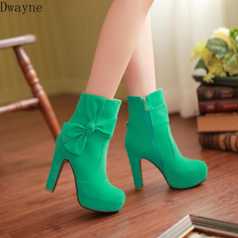 

2020 sweet butterfly knotted side zipper super high heel thick round round head boots female, Blue