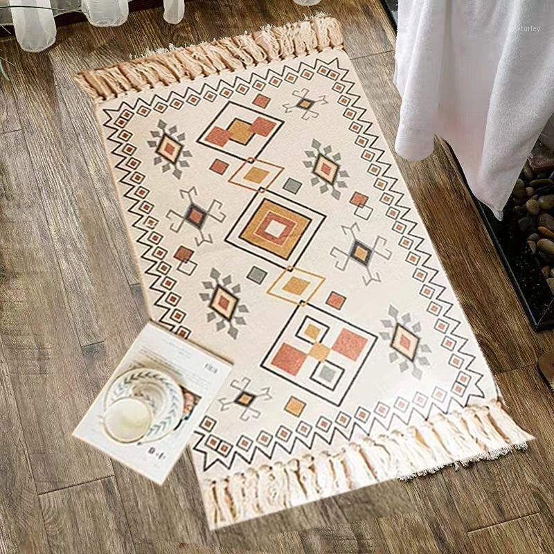 

Bohemia Style Home Door Mat Carpet Tassel Decor Cotton Linen Sofa Bedside Rug Floor Balcony Kitchen Living Room Area Rug 60x90cm1, No.3