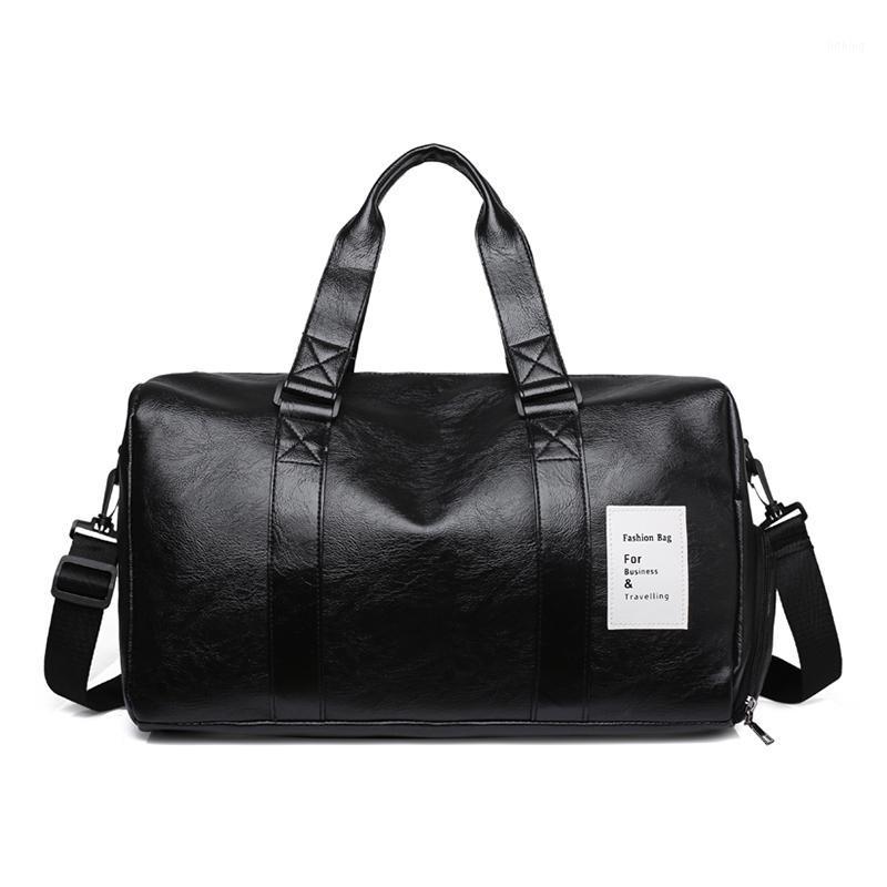 

Unisex Soft Leather Shoulder Travel Bag With Shoes Business Duffle Bag High Quality Fitness Hand Luggage Bags For Travel Large1, Black