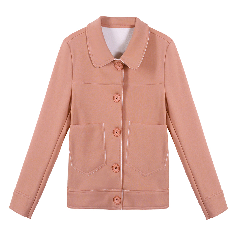 

2021 New Xl 4xl female short new neck polo sleeve long solid multicolored autumn ladies jacket h00106, Pink