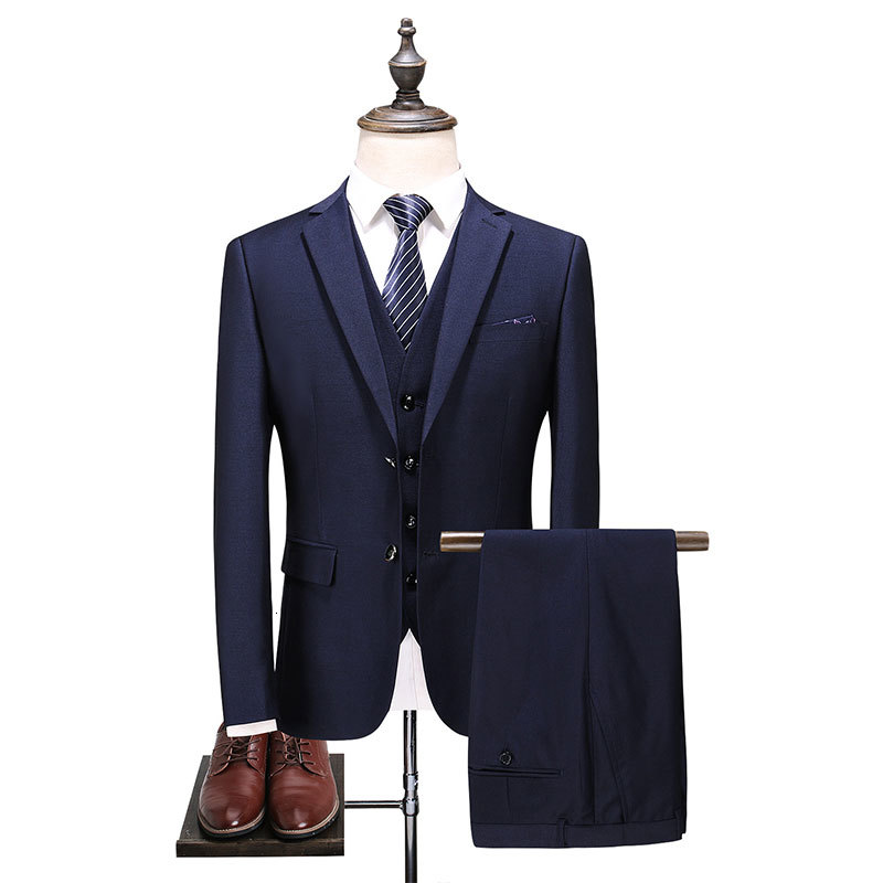 

2021 New From Classical Formal Work Top-quality Suits Business Slim Fit Men S-3xl (jacket Vest Pants) KH1Q, Blue