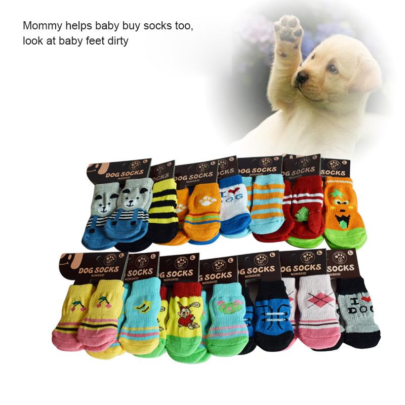 

1 set (4pcs)Cute Cartoon Anti Slip Skid Knitted Socks Pet Socks Teddy Dog Wool Cat Pet Warm Cotton Supplies, Random 1 set (4pcs)