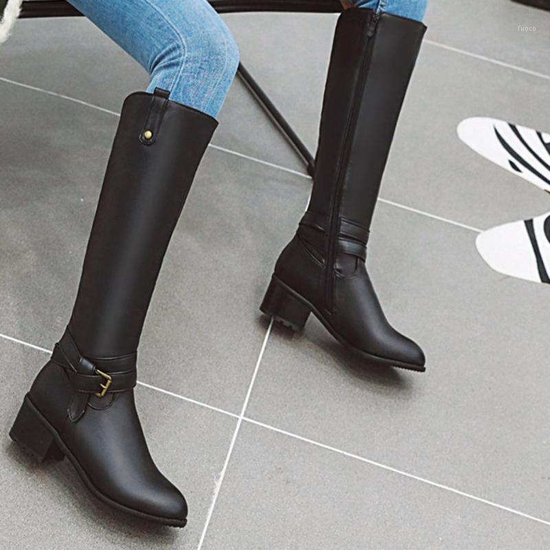 

Spring And Autumn Knee-High Long Boots Leather Woman shoes Round Head Boots Large Size Women's Long Barrel Shoes cbotas feminina1, Black