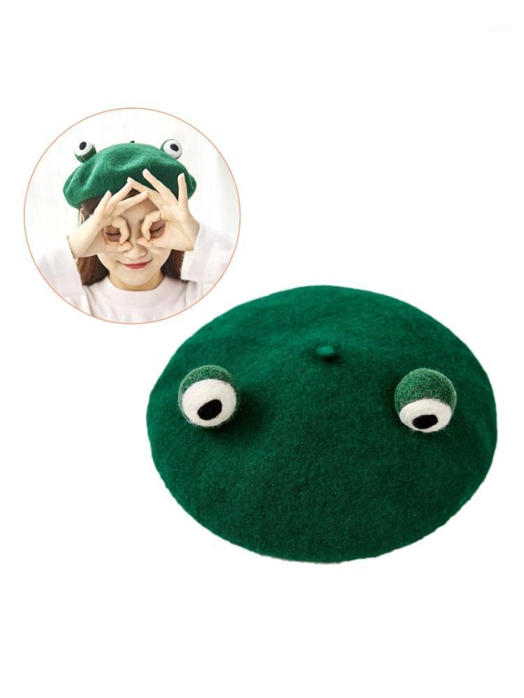 

Women Cute Green Frog Eyes Beret Cap Winter Faux Wool Kawaii Painter Beanie Hat Y1QD1, White