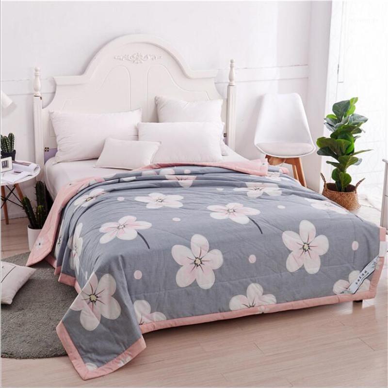 

Summer Washed Quilt Cotton Air-conditioning Comforter Soft Breathable Cool Blanket Thin Geometric Print Bedspread Bed Cover1, As photo
