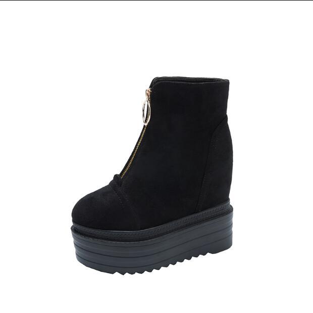 

2020 Super-high Heels One-inch Sponge Women's Shoes Increased Suede Martin Boots G2k6, Black