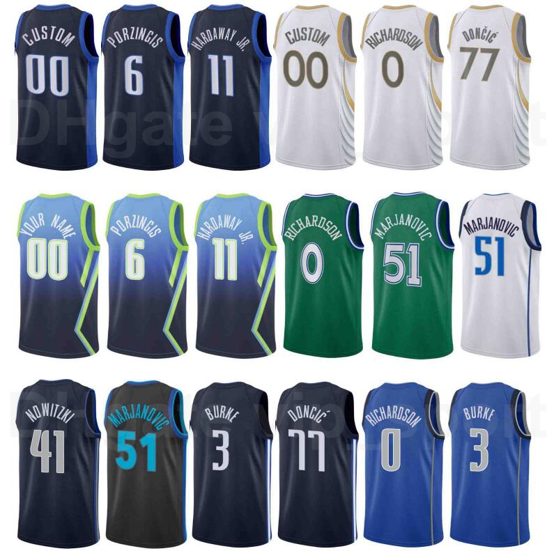 

Screen Print Basketball Tim Hardaway Jr Jersey 11 Trey Burke 3 Maxi Kleber 42 Boban Marjanovic 51 Kristaps Porzingis 6 City Earned Edition, White