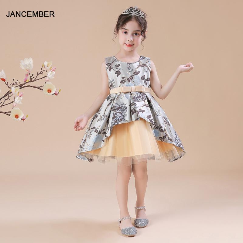 

B028 Sleeveless Bow Flower Girls Wedding Christmas Children Evening Party Dress 2021 Kids Ball Gowns, As picture