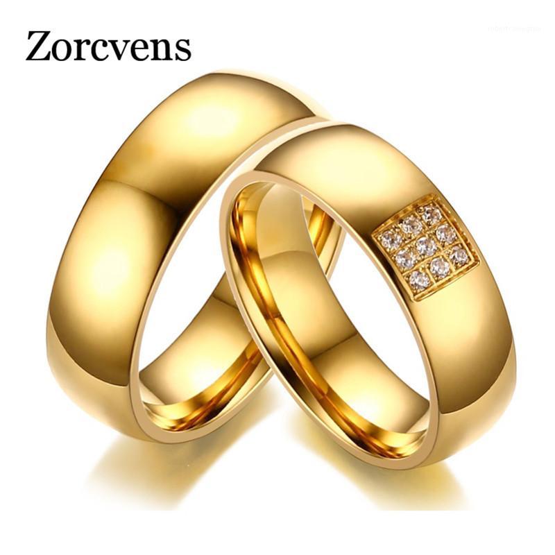 

Cluster Rings ZORCVENS 2021 Simple Wedding For Women Men Elegant CZ Stones Gold-color Ring Alliance Promise Engagement Band Gift1