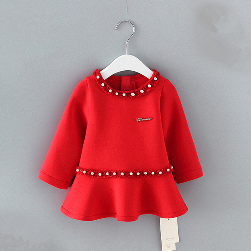 

2021 New Baby Princess Girl Wear Long Sleeve Mermaid Birthday Party Toddler Spring Costume for Infant with Pearls 0-2y Po5j, Red