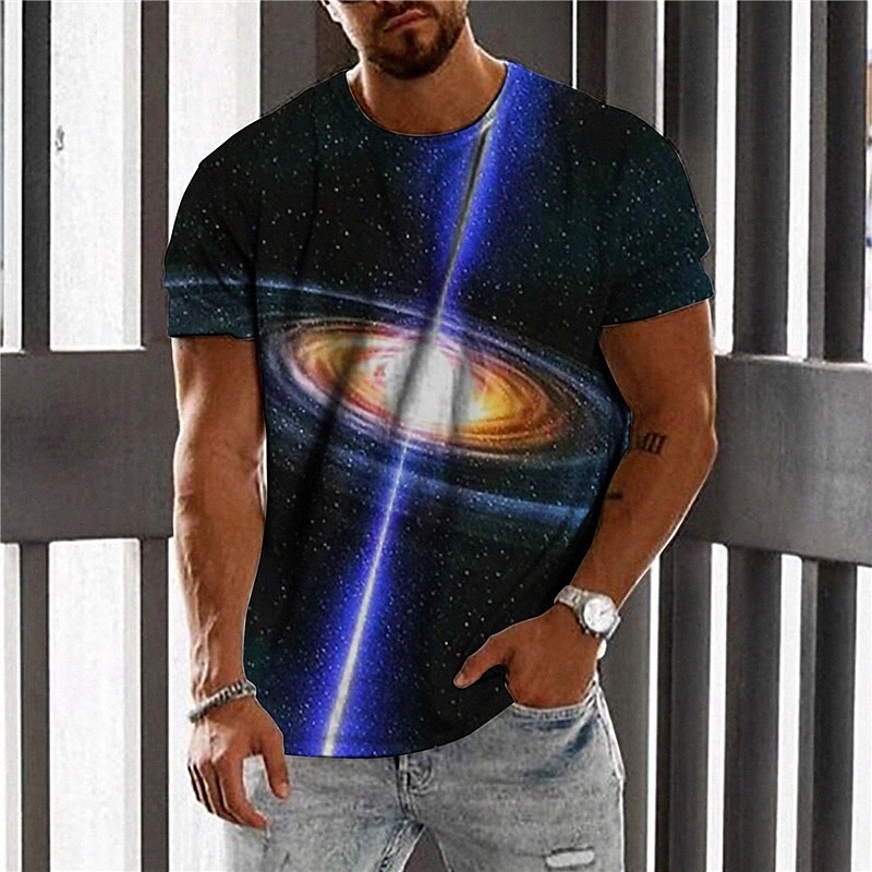 Men's Unisex T shirt 3D Print Galaxy Graphic Prints Crew Neck Daily Holiday Print Short Sleeve Tops Casual Designer Big and Tall Blue b6FI#