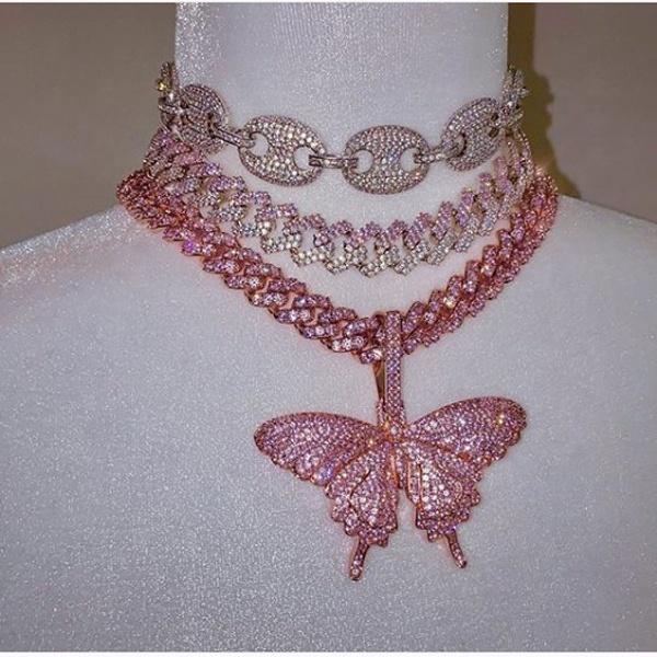 

2021 New Arrived Iced Out 5 colors 16" 18'' Pink Cuban Choker 15mm Width Micro Pave CZ Hip Hop Bling Pinky Women Chain Necklace