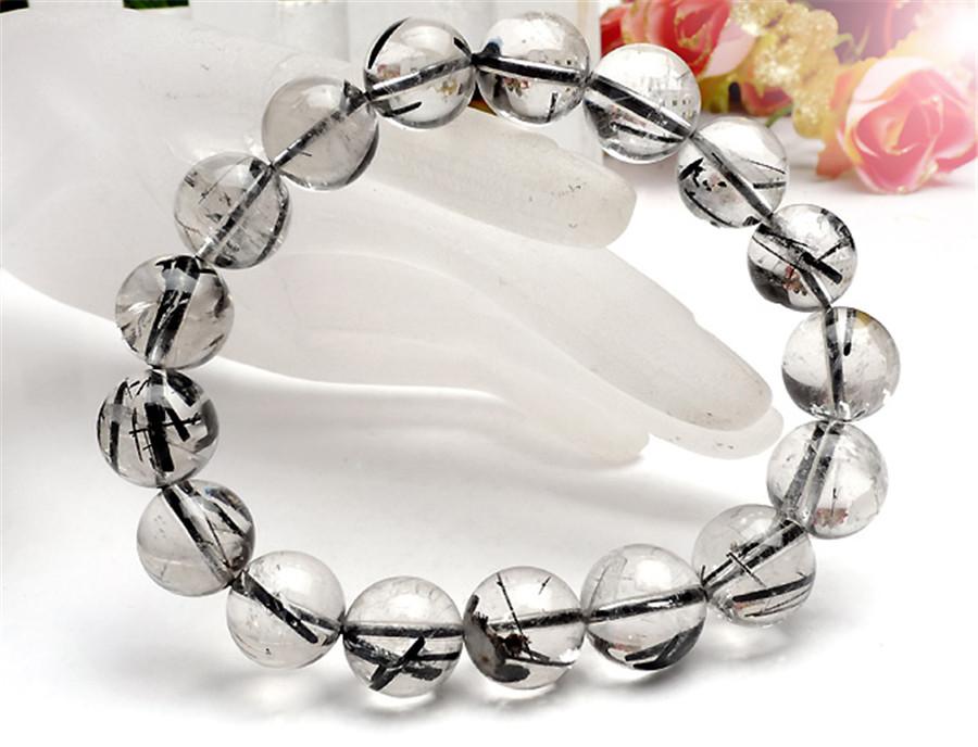

Brazil Genuine Natural Black Rutilated Quartz Bracelets 12.5mm Stretch Big Crsystal Round Bead Bracelets For Women Men
