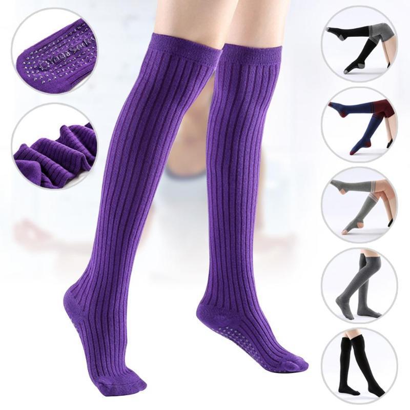 

Women Over The Knee Socks Cotton Thigh High Socks Non-Slip Yoga for Winter1, Black