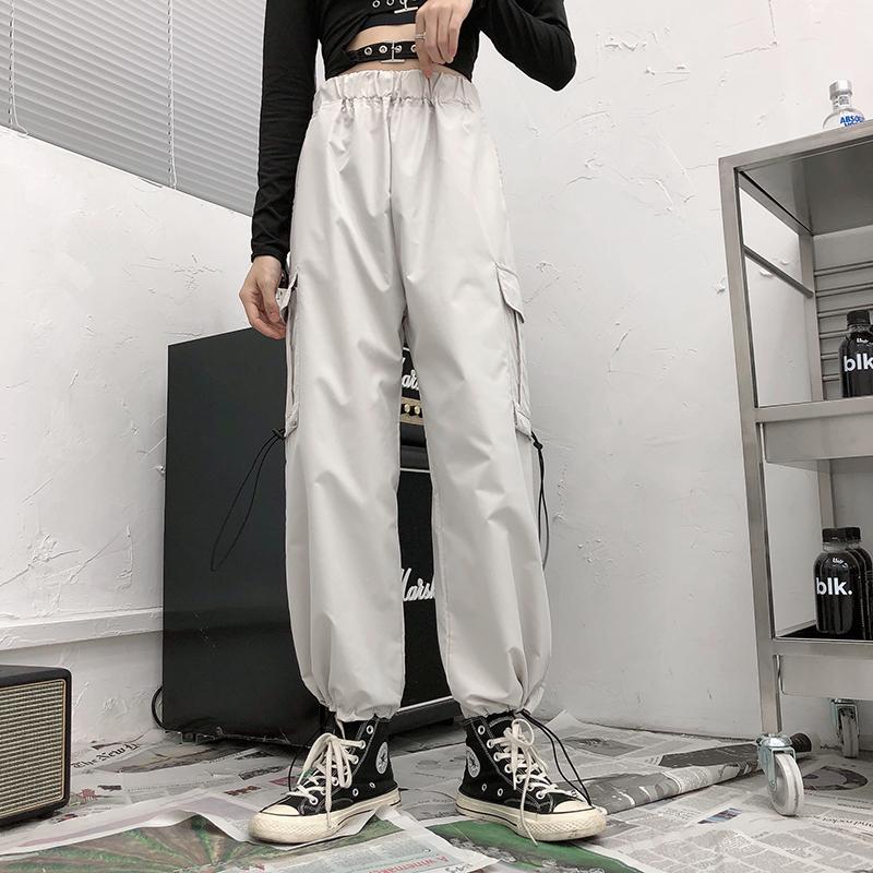 

GOOHOJIO 2020 New High Waist Oversized Trousers Women Solid Color White Harajuku Pants Women Autumn Fashion Cargo Pants, Black