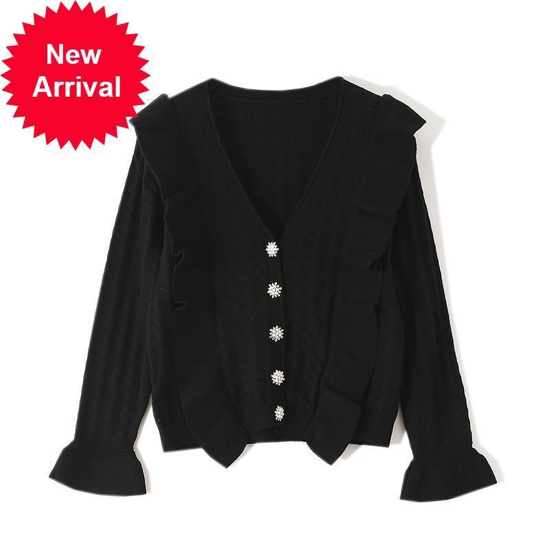 

High 2021 New Quality Winter Knitted Elegant Women's Nightgown Blue Top Western Ruffled Little Cardigan I9W1, Green