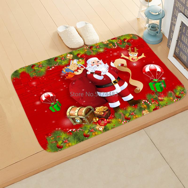 

Mat In Hallway Kitchen Rubber Doormat Merry Christmas Santa Claus Home Decor Rug Water-Absorbing Anti-Slip Dustproof Carpet