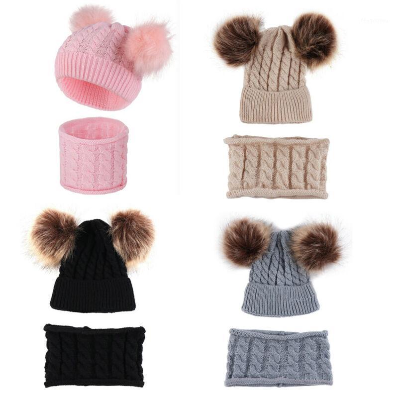 

Baby Boys Girls Hat Scarf Toddler Cap Scarf Set Knitting Cotton Winter Warm1, Black