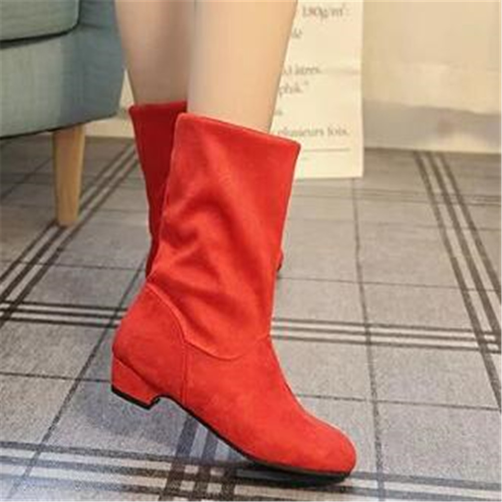 

Ladies 2021 New Spring Fall Boots Elastic Block Women's Heel Black Red Shoes MUFG, Brown.