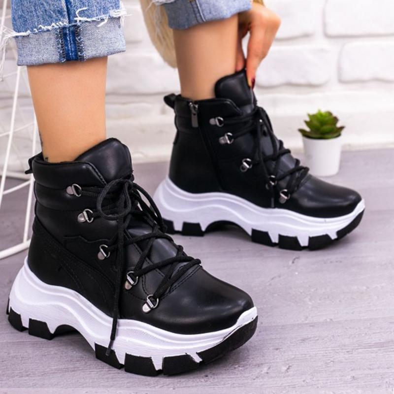 

Gailn Black Skin Boots 2021 Winter Fashion Lace-Up High Heel Orthotic Insole Casual Comfortable Clothing Female Postal Real Quality1, As pic