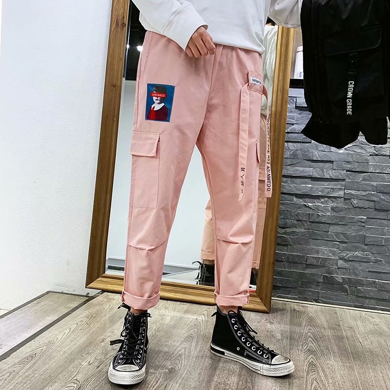 

2021 New Aelfric Eden Men Joggers Hip Hop Harem Streetwear Ribbons Letter Embroidery Casual Trousers Popular Pink Cargo Pants Ucov, Army green