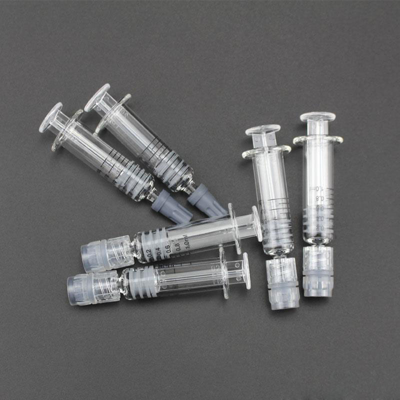 

1ml 1gram Glass Syringe Concentrate Lock Leur tip Head pen Bag Slip with Measurement Mark and Plastic Plunger Vape Packaging box For 510 ref