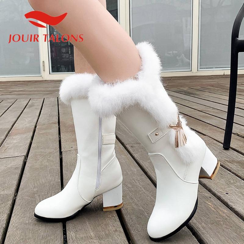 

JOUIR TALONS High Quality Shoes woman Snow Winte Boots Short Plush Buckles Mid-calf Boots Round Toe Slip-On Female, Black