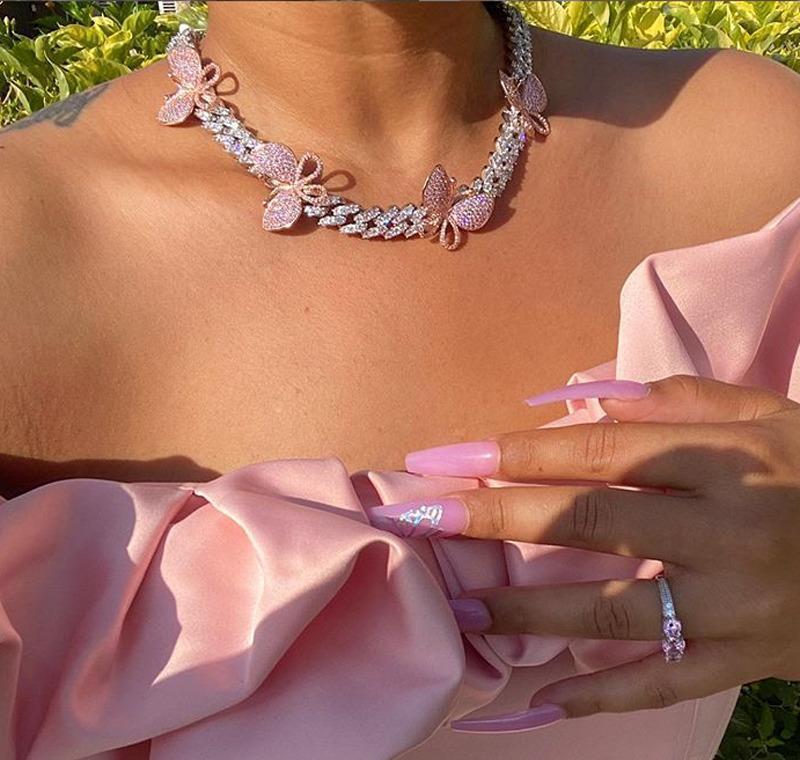 

Iced Out Bling Cz Miami Cuban Link Chain Butterfly Charm Choker Necklace Luxury Bling Bling Hip Hop Jewelry For Men bbyGmc nana_shop