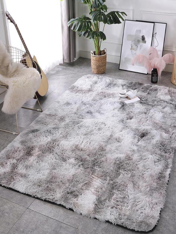 

Bedroom Carpet Europe Decorative Bay Window Mat Bedside Rug Tie-dyed Anti-slip Rug Gradient Color Long Hair Living Room Carpets1, Pink purple