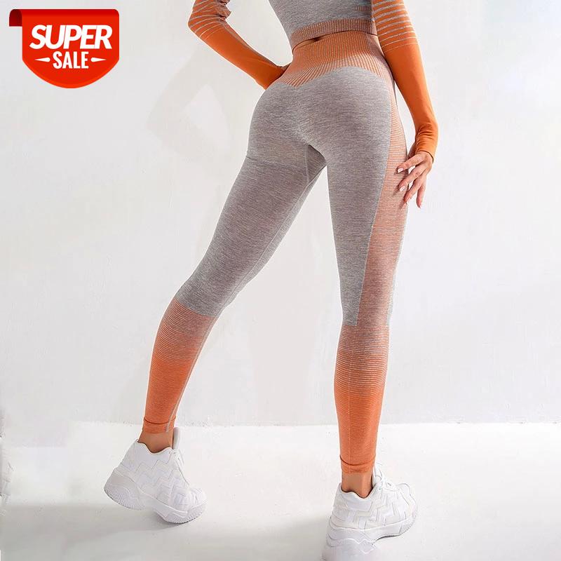 

NORMOV Knitting Fitness Women Leggings High Waist Push Up Patchwork Ankle Length Leggings Gradient Nylon Calzas Mujer Leggins #eM9h, Black;white