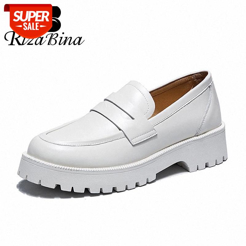 

RIZABINA High Quality Women Shoes Real Leather Flats Round Toe Slip On Shoes Solid Color Classic Female Footwear Size 34-40 #mL43, Black