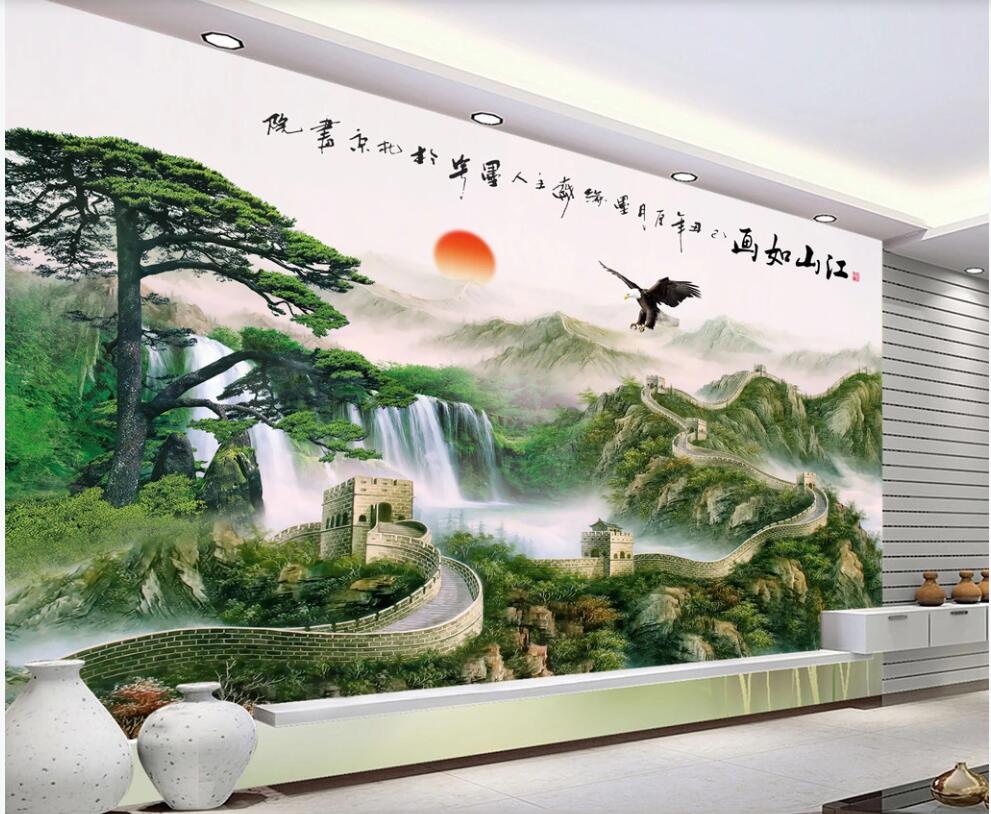 

3d wallpaper custom photo Chinese style great wall mountain scenery living room home decor 3d wall mural murals wallpaper for walls 3 d, Non-woven wallpaper