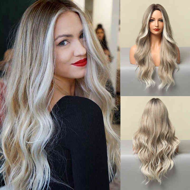 

Hair Synthetic Wigs Cosplay Henry Margu Long Ombre Brown Light Ash Platinum Blonde Wavy Wigs Cosplay Party Synthetic Wig for Women High Temperature Fibre 220225, Lc179-10