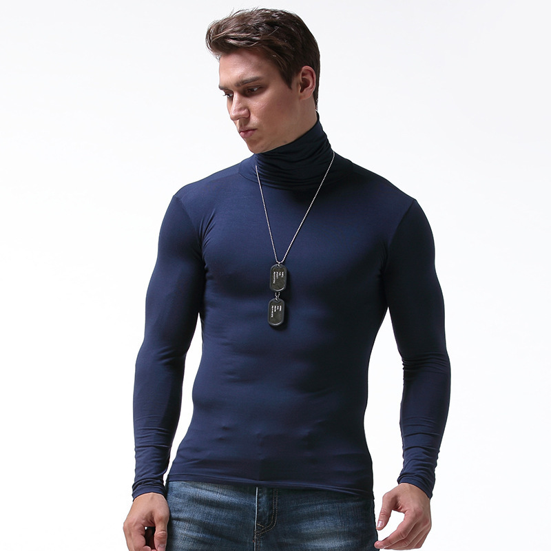 

Long sleeve T Shirt Men Turtleneck modal tshirt tight elastic tees soft and breathable 201203, Gray