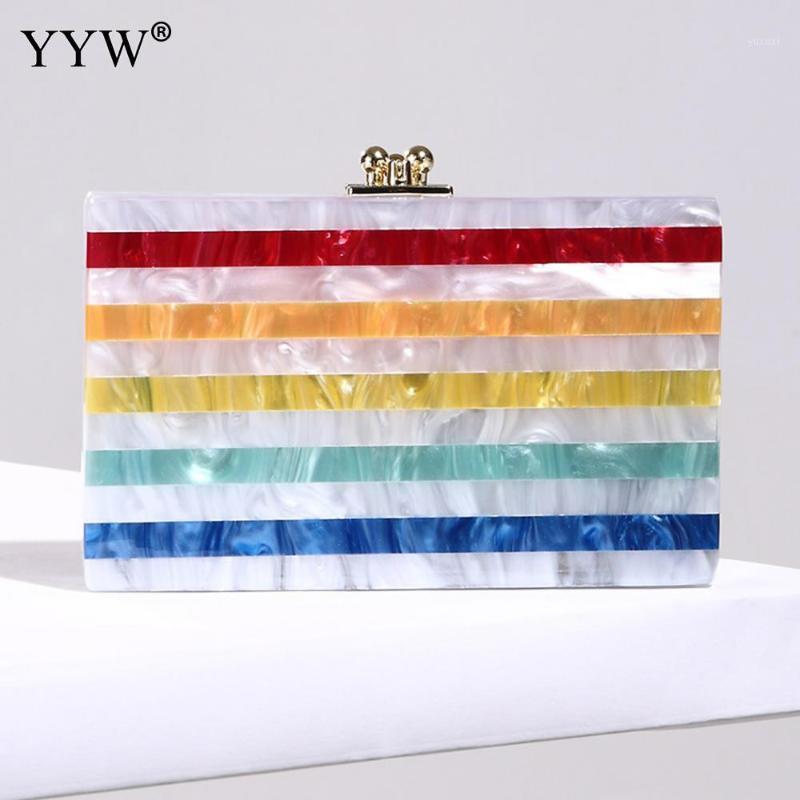 

2020 New Designer Female Evening Party Bag Striped Women'S Clutches Handbags And Purses Shoulder Bags For Women Chain Box Bag1, Rainbow colors