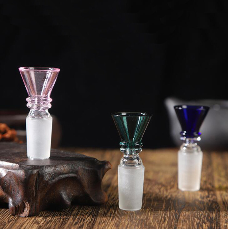 

Cool Colorful Handmade 14MM 18MM Male Interface Joint Thick Glass Herb Tobacco Oil Rigs Wig Wag Waterpipe Hookah Bong Funnel Bowl DHL Free