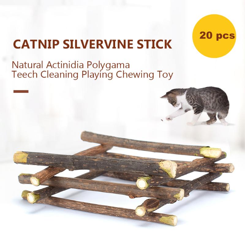 

20PCS Cat Catnip Toy Silvervine Stick Natural Teeth Cleaning Playing Chew Claw Toy Cat Sticks Pet Supplies