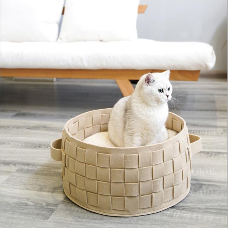 

Pet Cat Bed Room Felt Nest Mini Dog Nest Comfortable Breathable Cotton Cathouse Felt Hand-woven Cotton Bubble Cat Basket