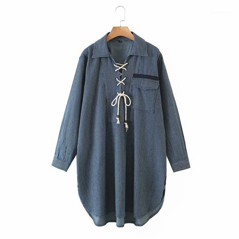 

KUMSVAG 2020 Summer Women Denim Mini Dress Long Sleeve V-Neck Bandage Loose Pocket Dresses Female Elegant Vintage Street Dress1