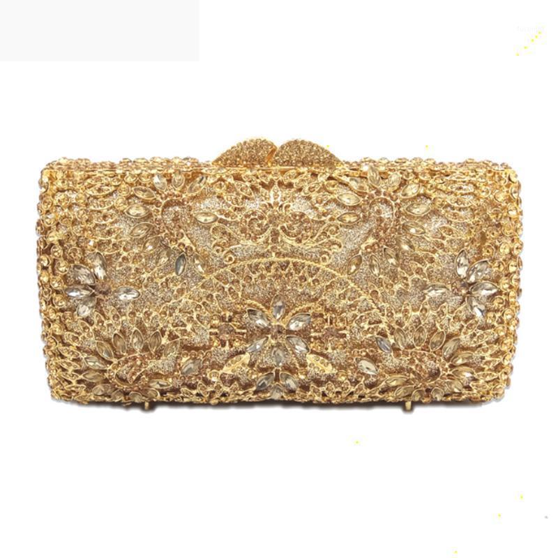 

XIYUAN 2020 New Clutch Bag Floral Crystal Bride Clutches Luxury Women Evening Bag Fashion Party Diamond Female Shoulder Handbag1, Gold