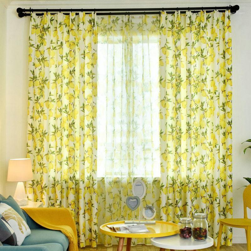 

Pastoral Window Drapes Translucidus Sheers Nordic Style Yellow Lemon Printed Finished Curtains for Children Living Room Bedroom1, Tulle